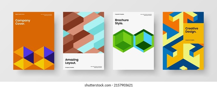 Creative journal cover design vector illustration bundle. Original mosaic pattern annual report template collection.