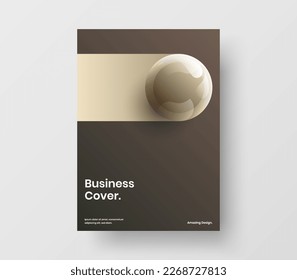 Creative journal cover vector design concept. Multicolored 3D spheres company identity template.