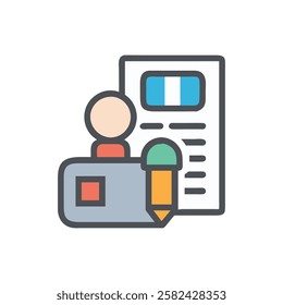 Creative journalism graphic icon symbolizing innovative media representation.
