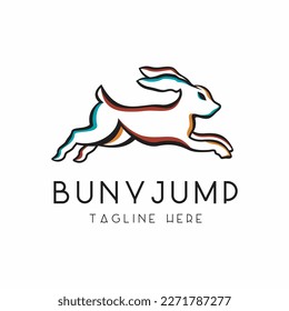 Creative jumping bunny with line art and modern,vector logo design template