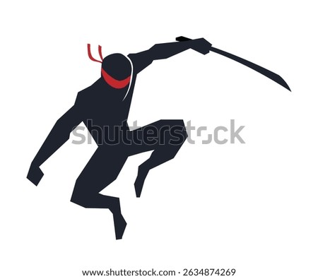 creative jumping ninja with sword logo vector design symbol illustration