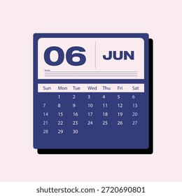 Plantilla colorida y minimalista del planificador del diseño creativo del calendario de junio de 2026