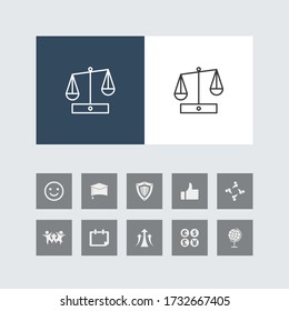 Creative Justice Scale Line Icon with Bonus Icons. 