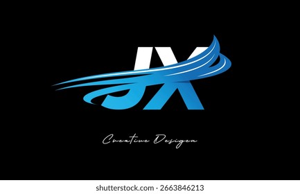 Creative JX Initial Letter Logo with Blue Wave Elements. Modern Creative Branding Design on Black Background