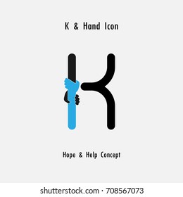 Creative K- alphabet icon abstract and hands icon design vector template.Business offer,partnership,hope,support or help concept.Corporate business and industrial logotype symbol.Vector illustration
