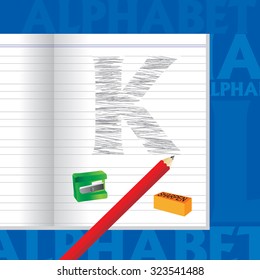 creative K alphabet sketched by pencil school education concept 