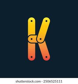 Creative K Letter Chain Alphabet Typography Logo, Creative K Letter Bike Chain Minimal Logo Sign, K Character Logo Symbol