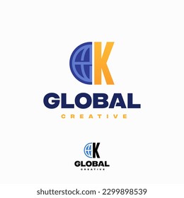 Plantilla de diseño de logotipo de concepto de globo de carta K creativa, plantilla de diseños de logotipos de planetas