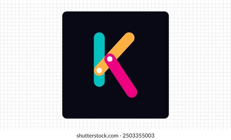 Logotipo creativo del tipo del gancho de la pared de la letra de K, signo colorido elegante del logotipo de la letra de K, símbolo del logotipo del carácter de K