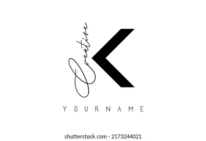 Logotipo creativo K con cortes y diseño de concepto de texto escrito a mano. Carta con diseño geométrico. Ilustración vectorial con letra y corte creativo.