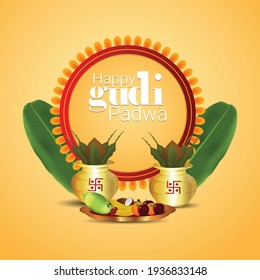 Creative kalash of happy gudi padwa or ugadi background