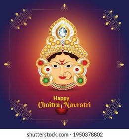 Creative kalash and illustration of goddess durga for happy navratri