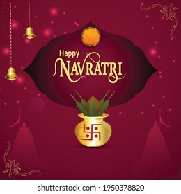 Creative kalash and illustration of goddess durga for happy navratri