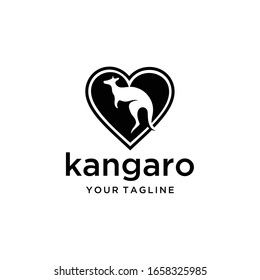Creative kangaroo animal vector logo design heart template.
