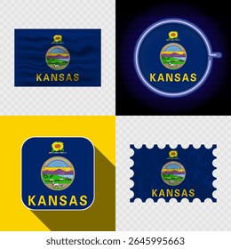 Creative Kansas Flag Icon Set Collection.