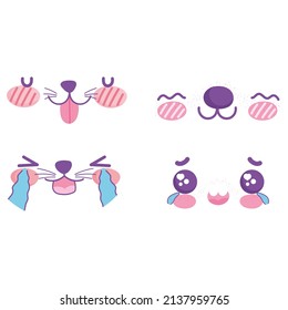 Creative Kawaii animals emoji faces set design