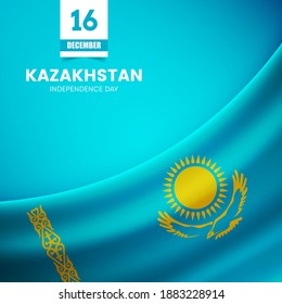 Bandera creativa de Kazajistán sobre textura de tela. Antecedentes del día de la independencia de estilo vintage