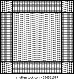 Creative keffiyeh vector pattern with fishing net optical illusion print and stripes. Traditional Middle Eastern headdress. Black and white. Backgrounds & textures shop.