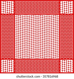 Creative keffiyeh vector pattern with fishing net optical illusion print and floral motif. Traditional Middle Eastern headdress. Red and white. Backgrounds & textures shop.