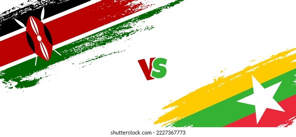 Creative Kenya vs Myanmar brush flag illustration. Artistic brush style two country flags relationship background