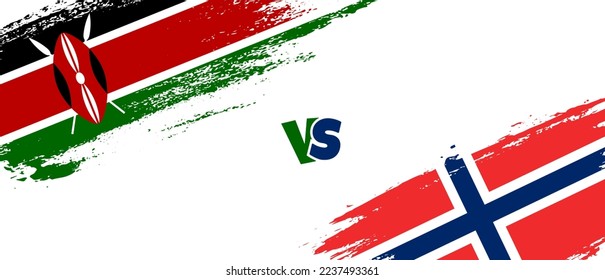 Creative Kenya vs Norway brush flag illustration. Artistic brush style two country flags relationship background