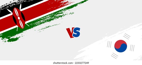 Creative Kenya vs South Korea brush flag illustration. Artistic brush style two country flags relationship background