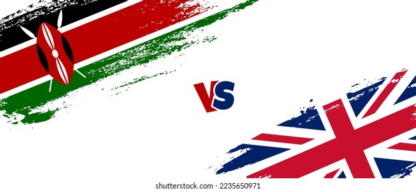 Creative Kenya vs United Kingdom brush flag illustration. Artistic brush style two country flags relationship background