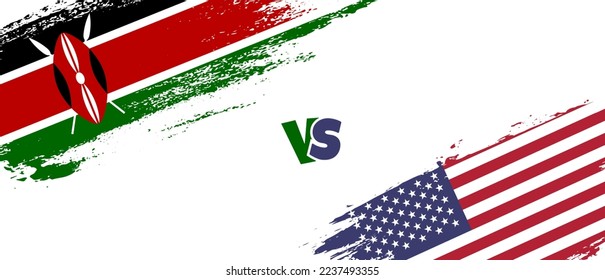 Creative Kenya vs United States of America brush flag illustration. Artistic brush style two country flags relationship background