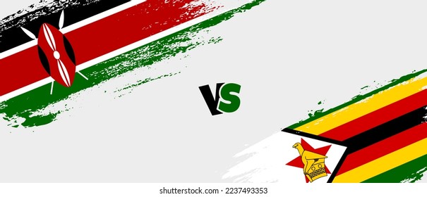 Creative Kenya vs Zimbabwe brush flag illustration. Artistic brush style two country flags relationship background