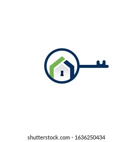 Creative key and home real estate logo design. Logo home security with key shape.	