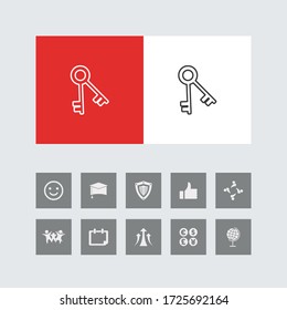 Icono de línea de clave creativa con iconos de bonificación. 