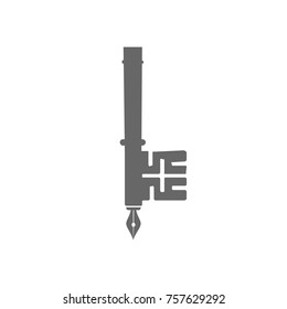 Creative keyhole, key, lock, writer, author, writing, publisher, writing, painting, studio. Vector logo template