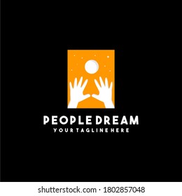 Creative kid dream logo design with hands reaching for sky