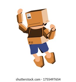 Creative kid playing with 
astronaut cardboard vector flat illustration isolated on white background. little boy wearing 
astronaut costumes. Adorable kids play with cardboard.