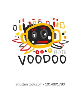 Creative kid s style drawing Voodoo magic logo or label with abstract silhouette of human s head. Hand drawn mystical vector illustration