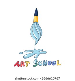 Creative Kids Art School or Studio graphic design. Paint brush with colors spots. Sketch vector illustration