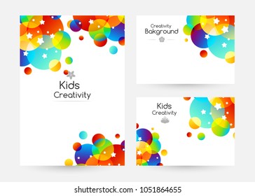 Creative kids backgrounds with colorful bubble decoration and starry texture. Banners collection. Vertical poster and gift cards.