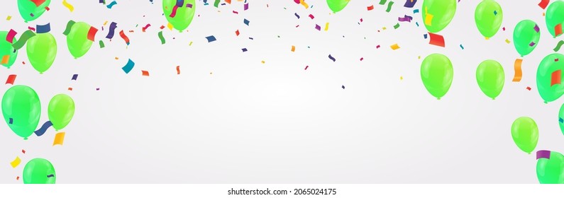 Creative kids cards with Balloons green decoration and  texture. Horizontal banner with top and down borders