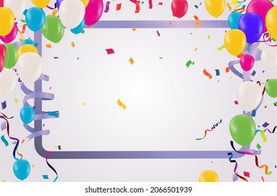 Creative kids cards with Balloons variety of colors decoration and  texture. Horizontal banner with top and down borders