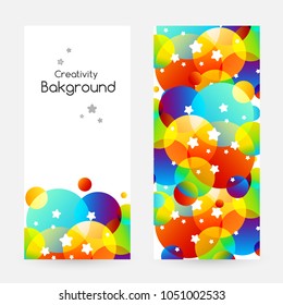 Creative kids cards with colorful bubble decoration and starry texture. Vertical flyers.