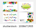 Creative kids design collection. Vector cards with colorful stars,  decoration elements. Horizontal backgrounds, dividers and round frame.