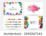 Creative kids design collection. Vector cards with colorful stars,  decoration elements. Horizontal backgrounds, dividers and rhombus frame.