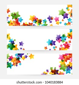 Creative kids design collection. Vector cards with colorful stars,  decoration elements. Horizontal banners.