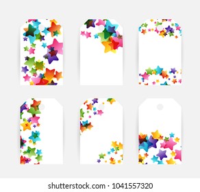 Creative kids design collection. Vector cards with colorful stars,  decoration elements. Labels and tags