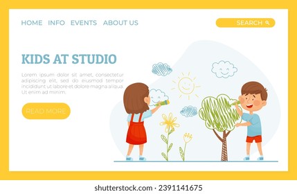 Creative Kids Drawing Banner Design Vector Template