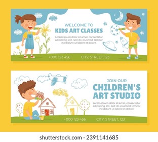 Creative Kids Drawing Banner Design Vector Template