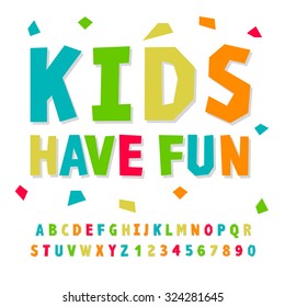 Creative kids funny alphabet and numbers, vector illustration.