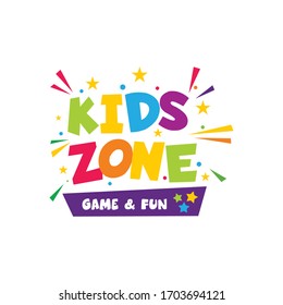 Creative kids game zone for children in colorful style vector logo design template. 