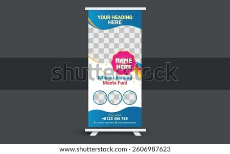 Creative Kids Learning Roll-Up Banner Design | Fun And Engaging Education Standee Template | Colorful School Advertising Display | PSD Mockup.