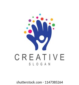 creative kids logo, happy kids logo, hand with kids logo